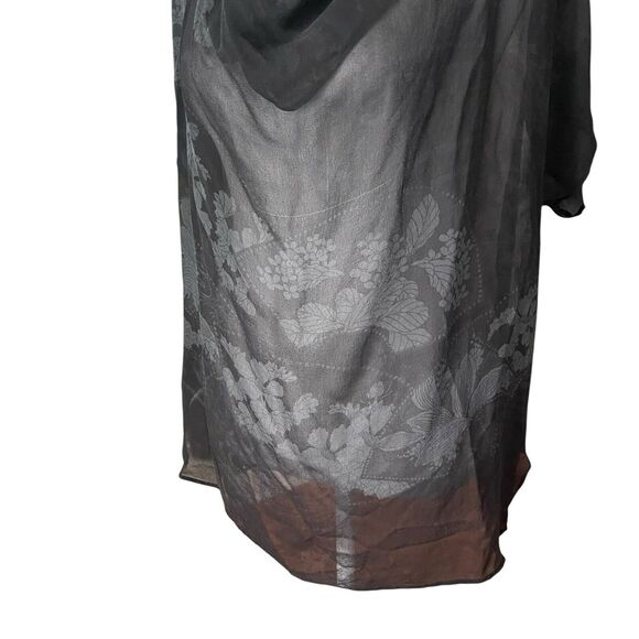 Citron Collection Medium Silk Blouse Black Gray Print Cap Sleeve Top Cowl - Picture 7 of 11